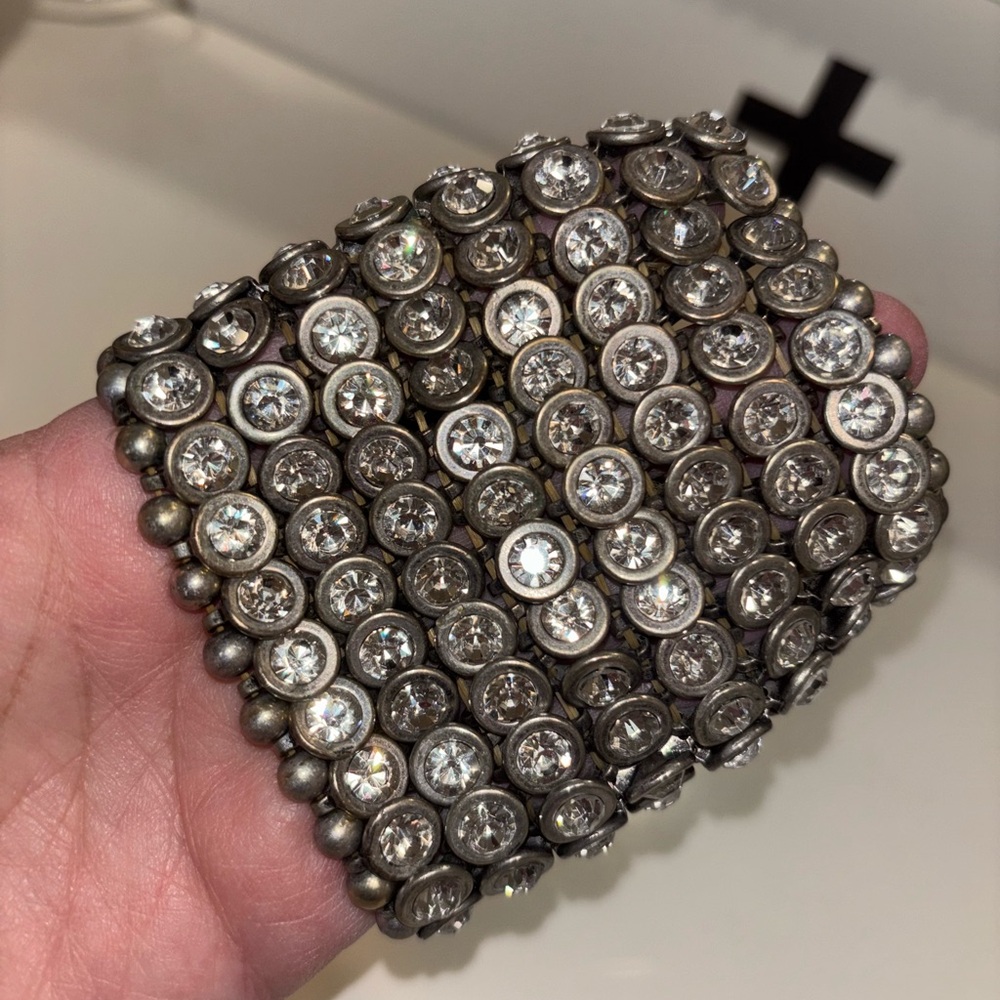 Silver-Tone Crystal Stretch Bracelet - Clear Rhinestones